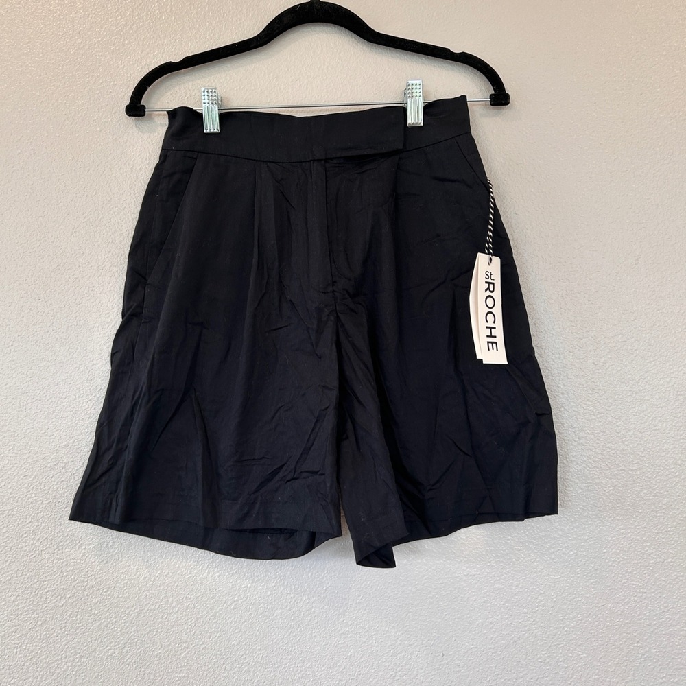 St. Roche Harmony Black 100% Cotton High Rise Wide Leg‎ Shorts XS NEW